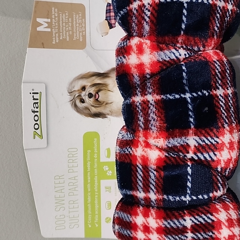 Zoofari Dog Sweater Plaid Red & Blue medium fleece
